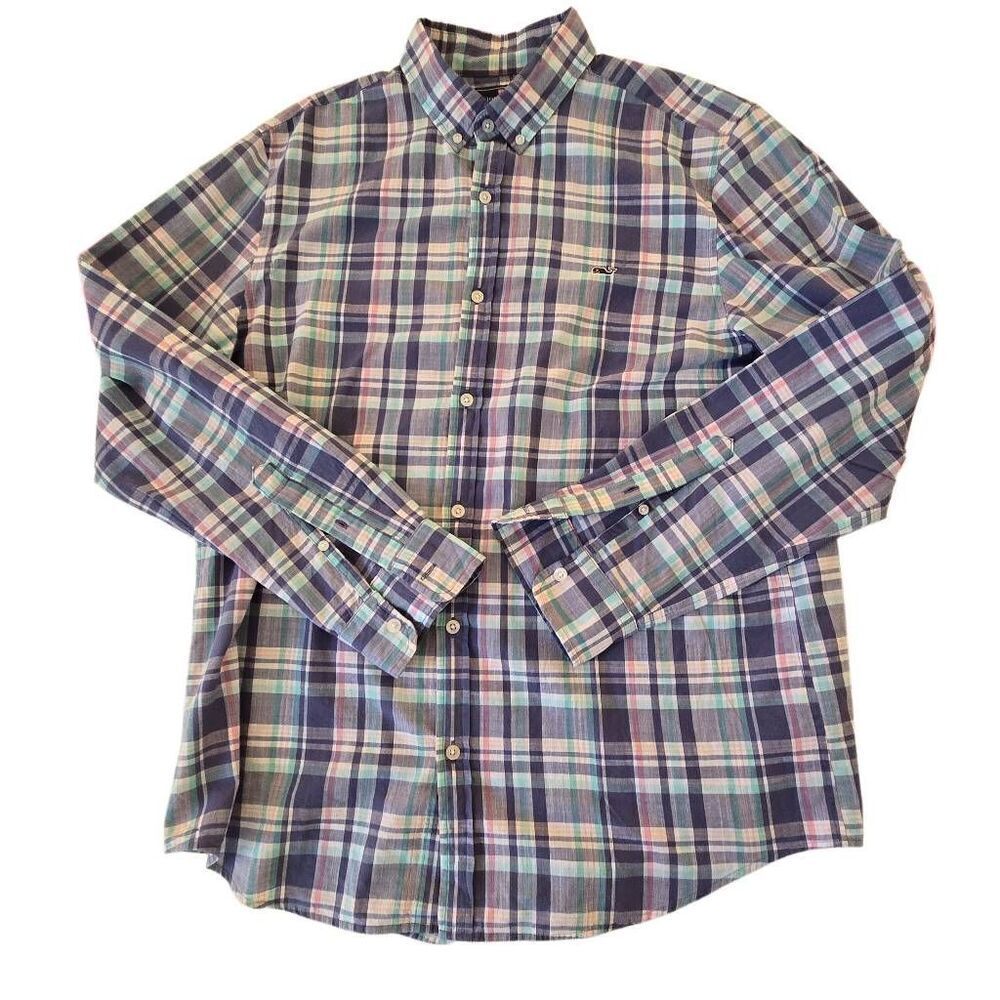Vineyard Vines Mens Plaid Slim Fit Whale Button Down Shirt Multicolor Large